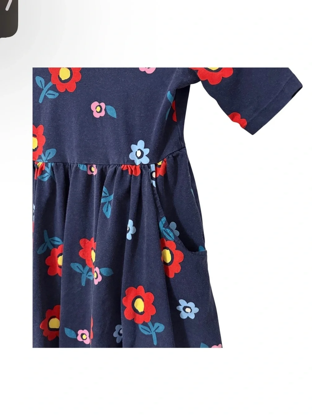 4/$25 Hanna Andersson Flower Twirl Dress Girls Size 6-7 Navy Red Pockets READ